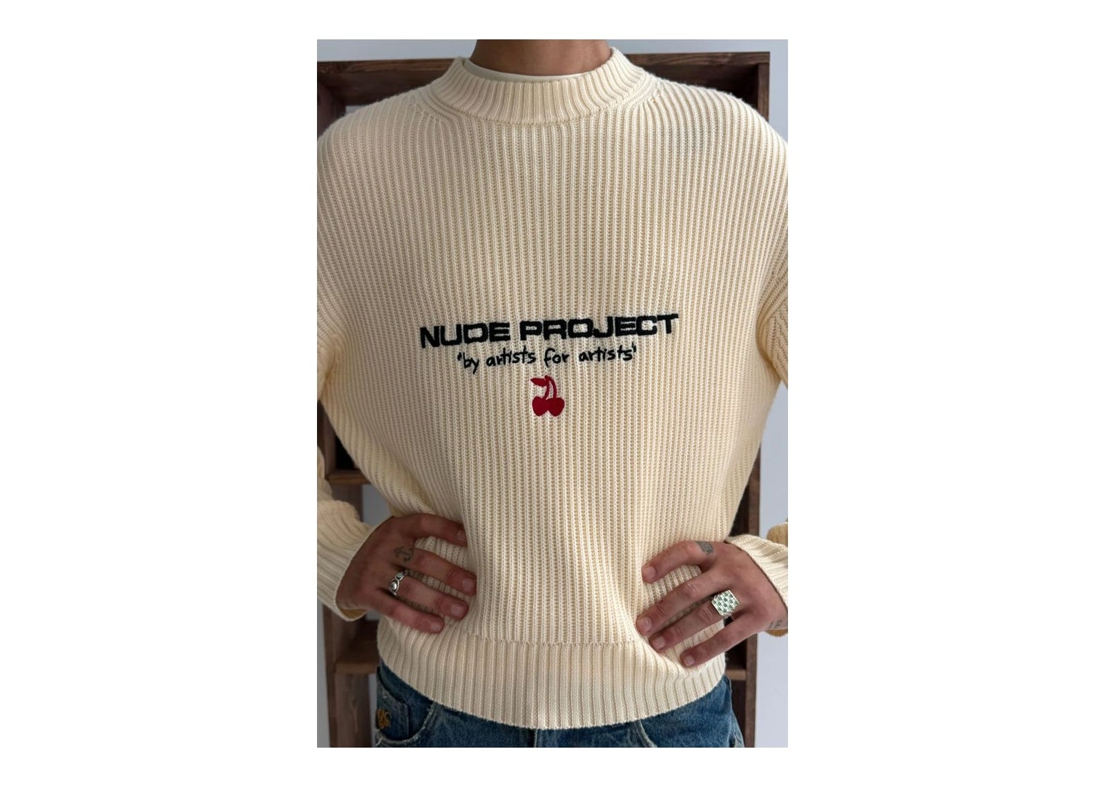 Nude Project Wavy Knit Sweater Ivory - görsel 3