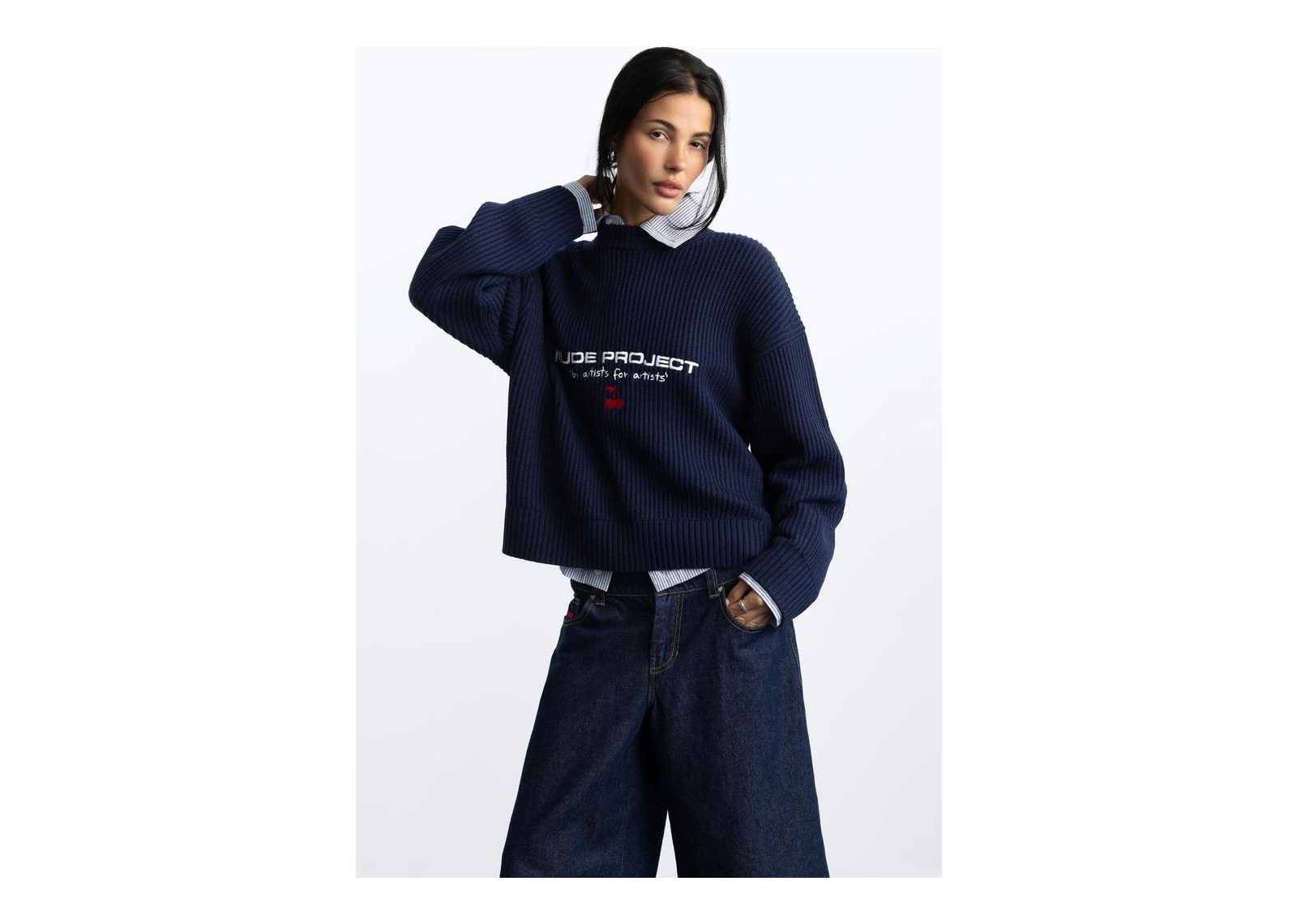Nude Project Wavy Knit Sweater Navy - görsel 3