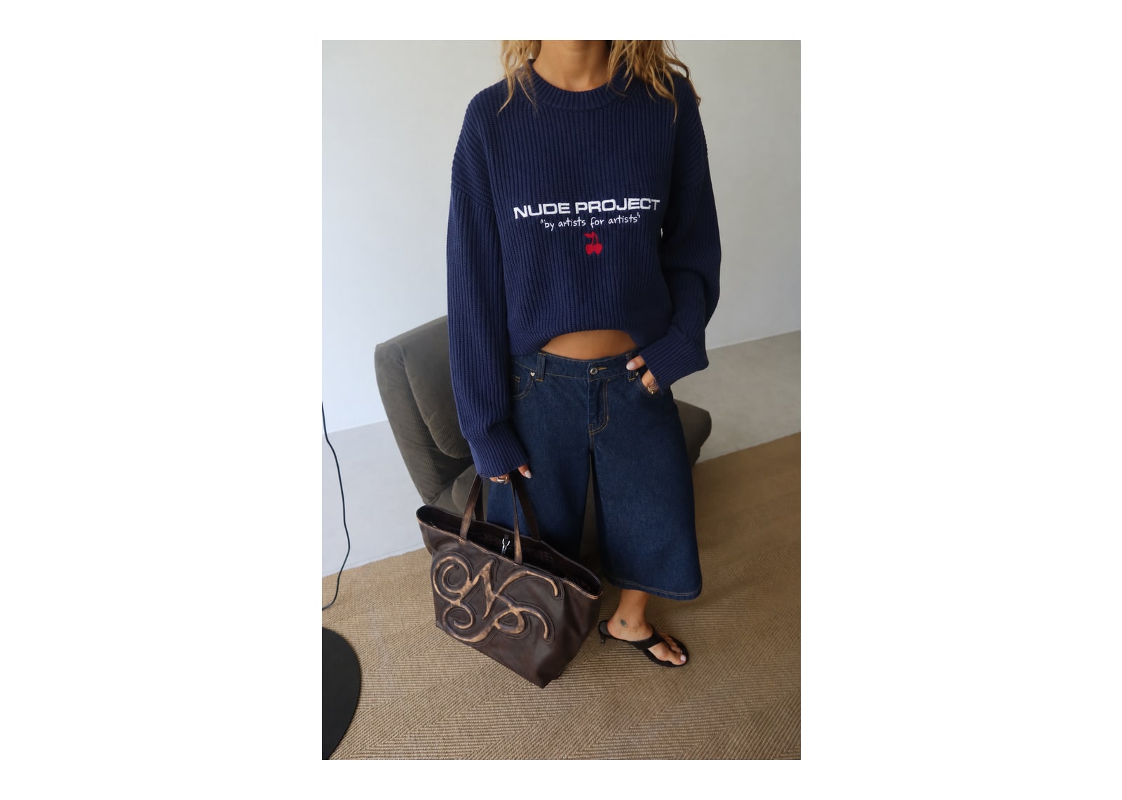 Nude Project Wavy Knit Sweater Navy - görsel 8