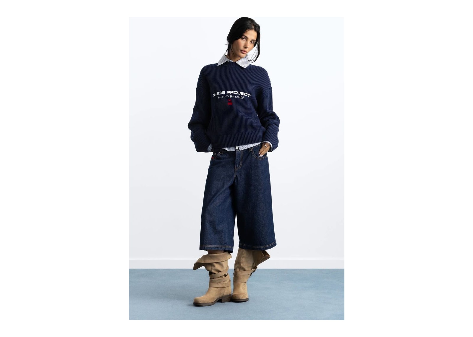 Nude Project Wavy Knit Sweater Navy - görsel 9