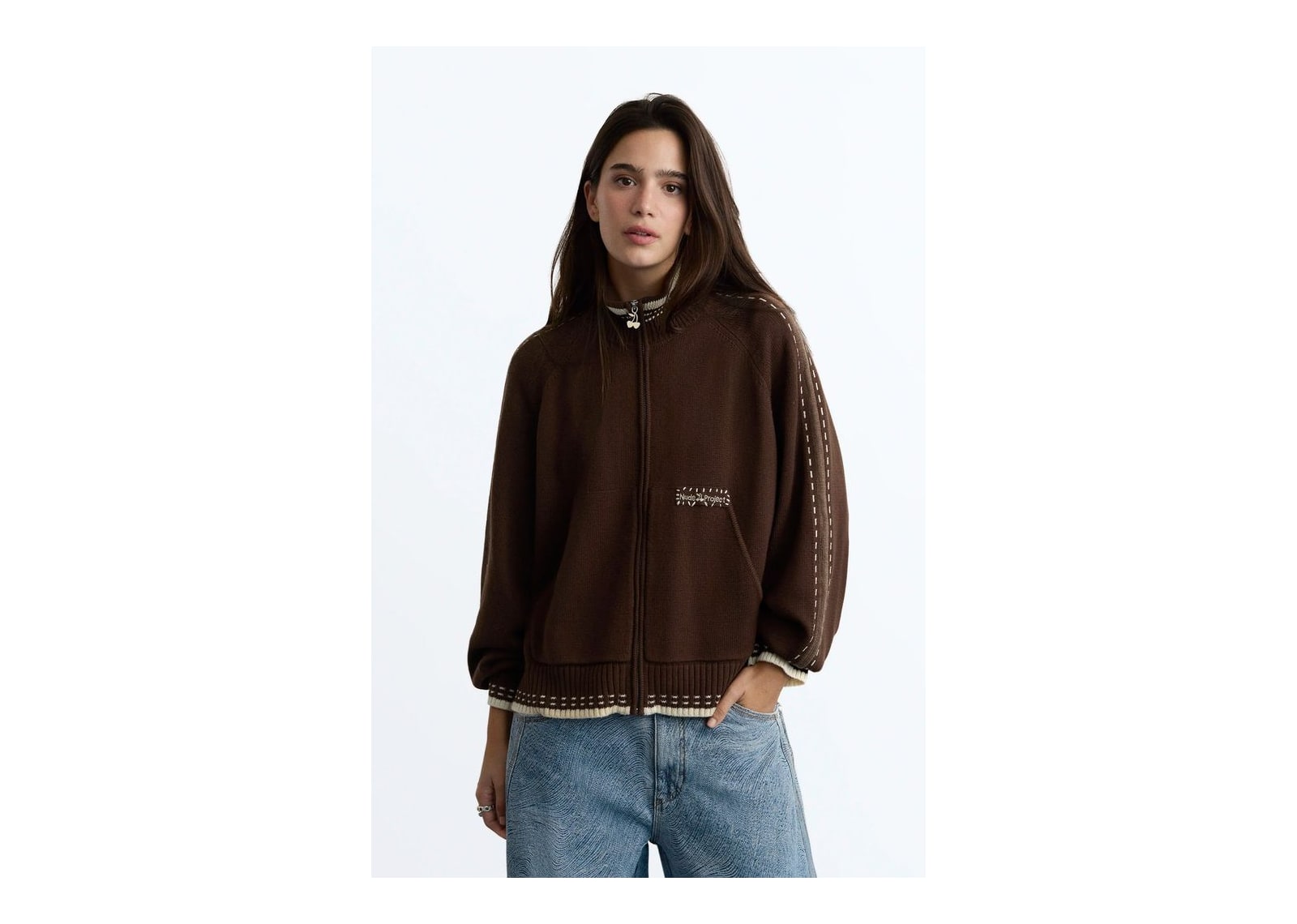 Nude Project Work Trip Zip-Up Knit Cardigan Brown - görsel 11