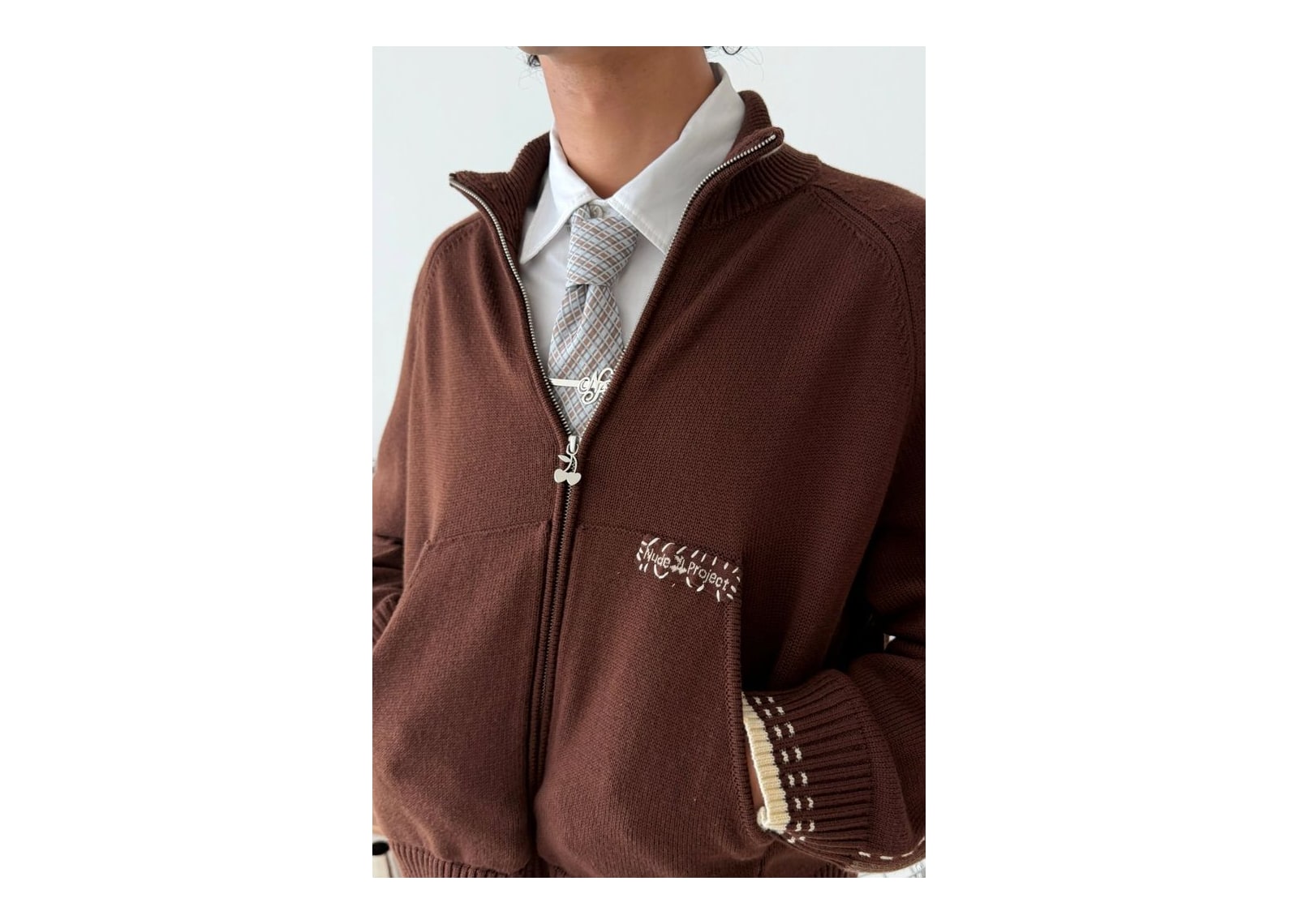 Nude Project Work Trip Zip-Up Knit Cardigan Brown - görsel 5