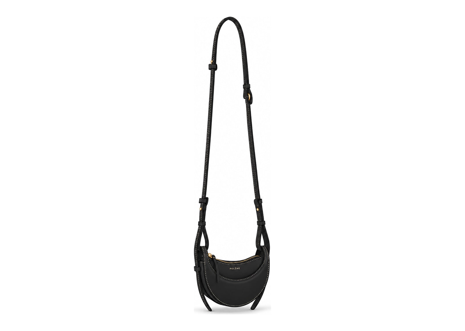 Polène Numéro Dix Micro Edition Smooth Black with Ecru Stitching