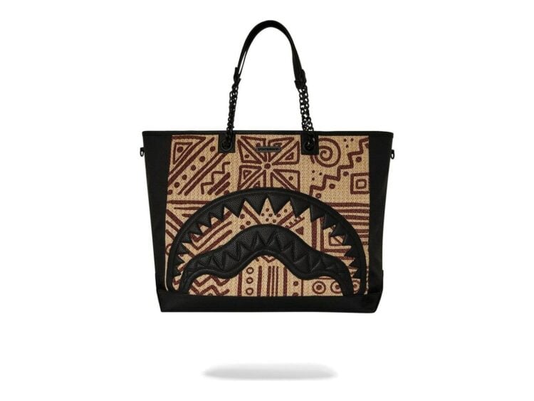 Sprayground AI Raffia Palm Shark Luxe Beach Tote Beige