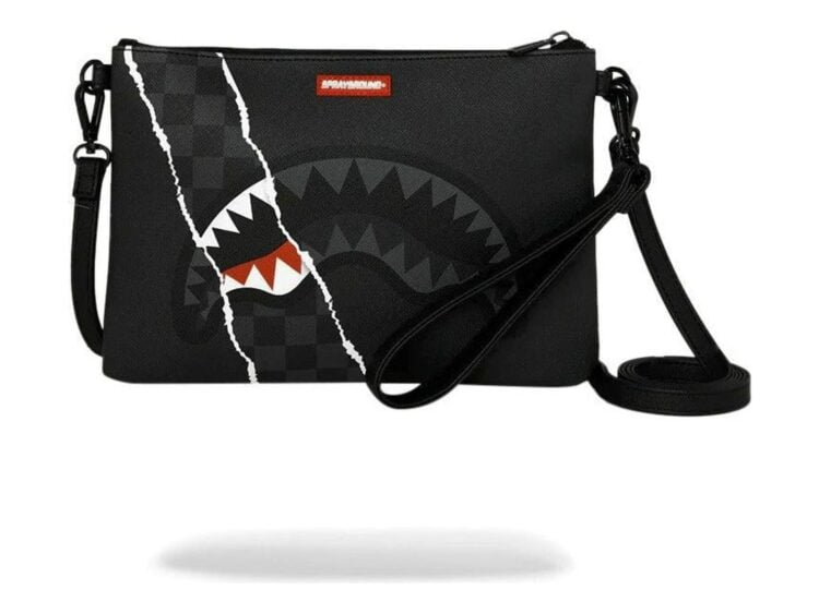 Sprayground Center Rip Revealing Gray Check Crossover Clutch Grey