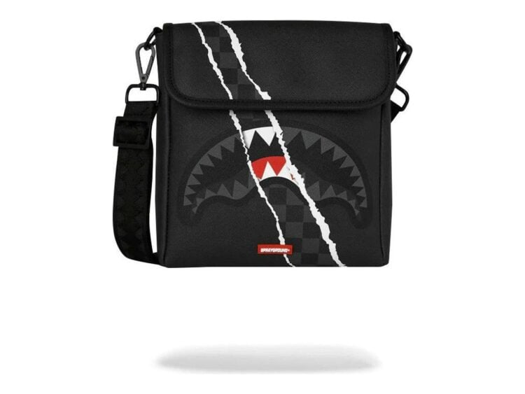 Sprayground Center Rip Revealing Gray Check Messenger Sling Grey