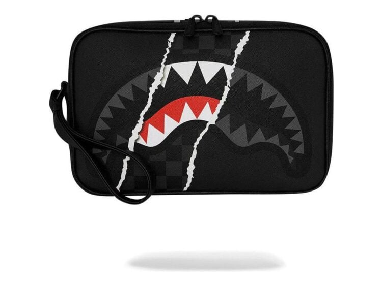 Sprayground Center Rip Revealing Gray Check Toiletry Brick Grey