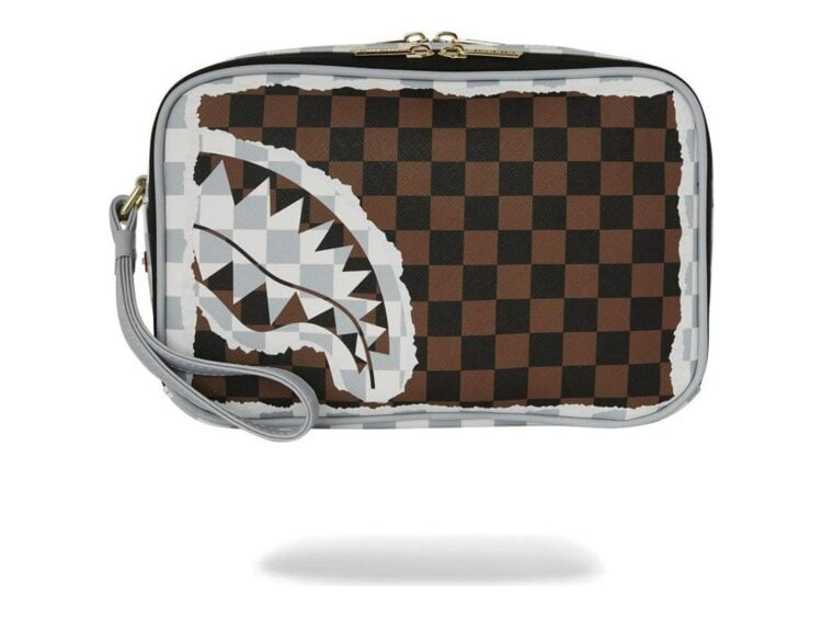 Sprayground Cream And Brown Tear Check Toiletry Bag Brown