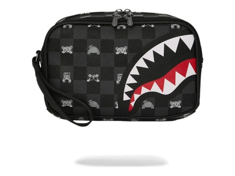 Sprayground Gray Peeking Character Check Toiletry Brick Grey