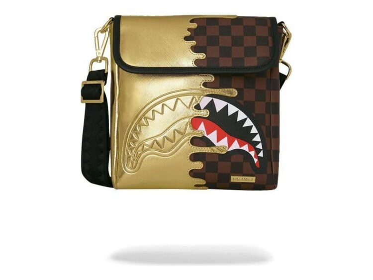 Sprayground Sharks In Paris Gold Drip Messenger Sling Gold