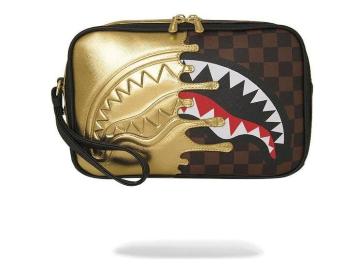 Sprayground Sharks In Paris Gold Drip Toiletry Brick Gold