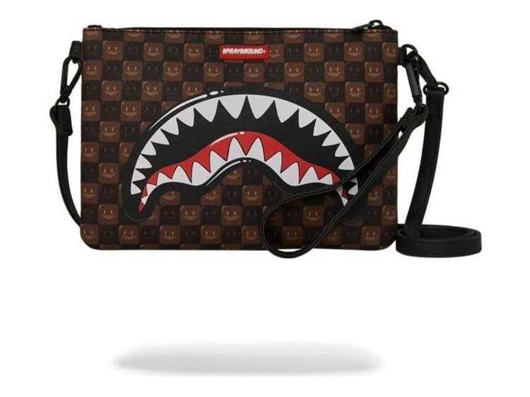 Sprayground Sharks In Paris WTF Bubble Brown Check Crossover Clutch Brown