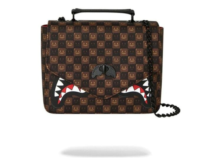 Sprayground Sharks In Paris WTF Bubble Brown Check Handbag Brown