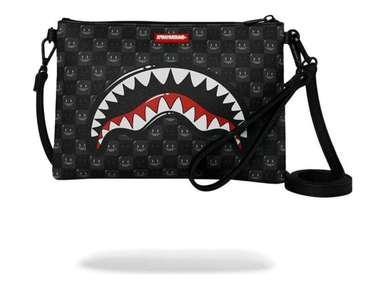 Sprayground Sharks In Paris WTF Bubbly Black Check Crossover Clutch Black