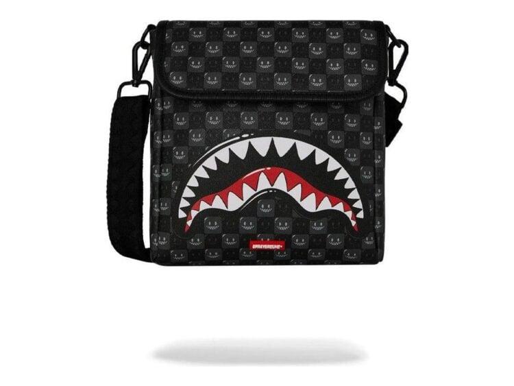 Sprayground Sharks In Paris WTF Bubbly Black Check Messenger Sling Black