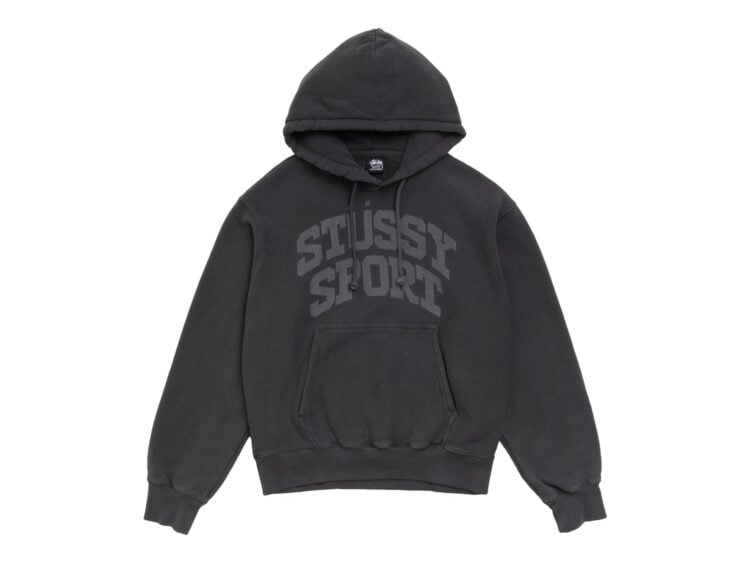 Stussy Block Sport Hoodie Garment Dyed Faded Black