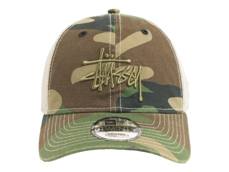 Stussy New Era 9TWENTY Washed Basic Trucker Cap Woodland Camo