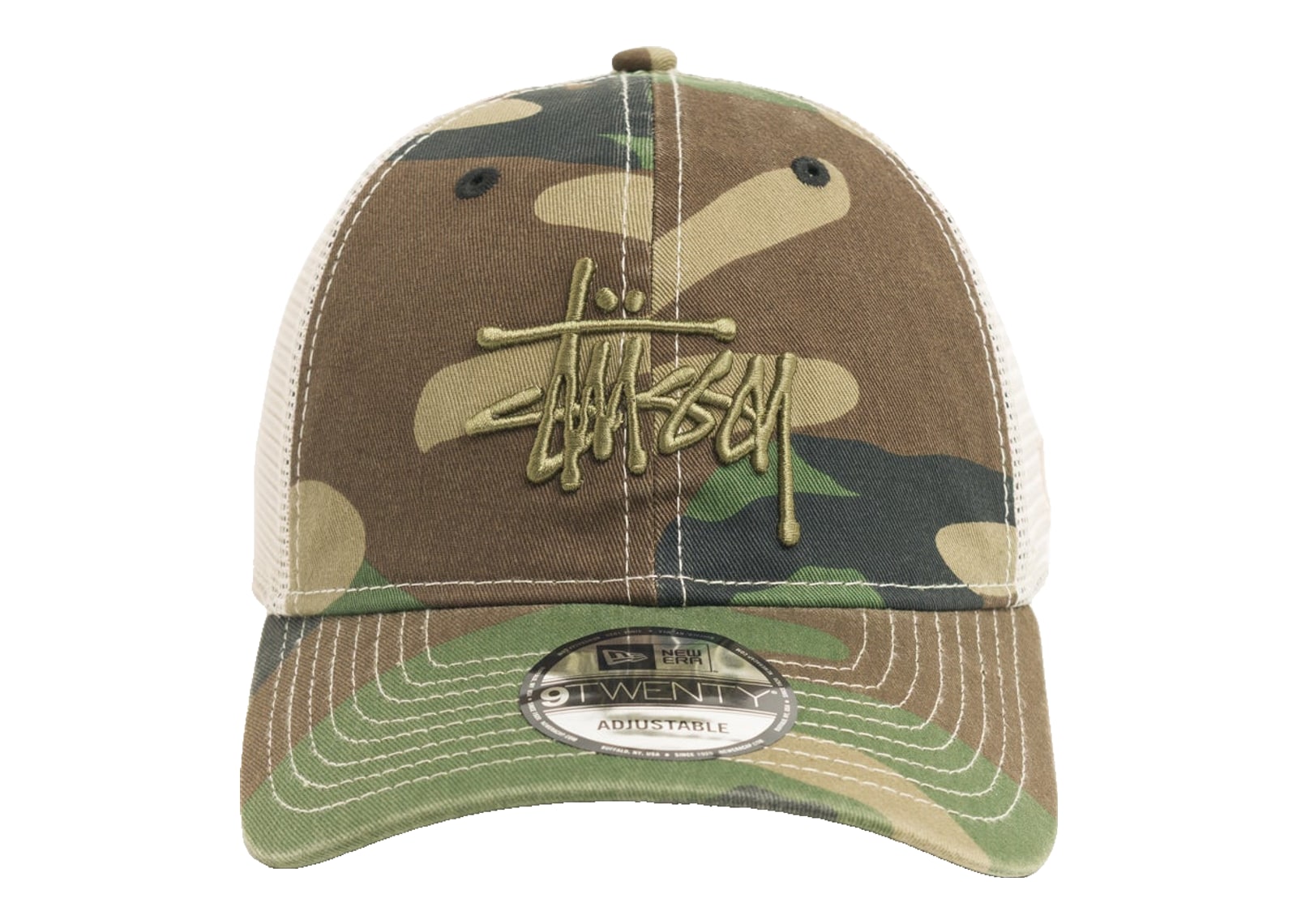 Stussy New Era 9TWENTY Washed Basic Trucker Cap Woodland Camo