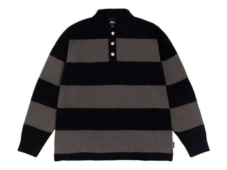 Stussy Pique Knit Stripe Rugby Black