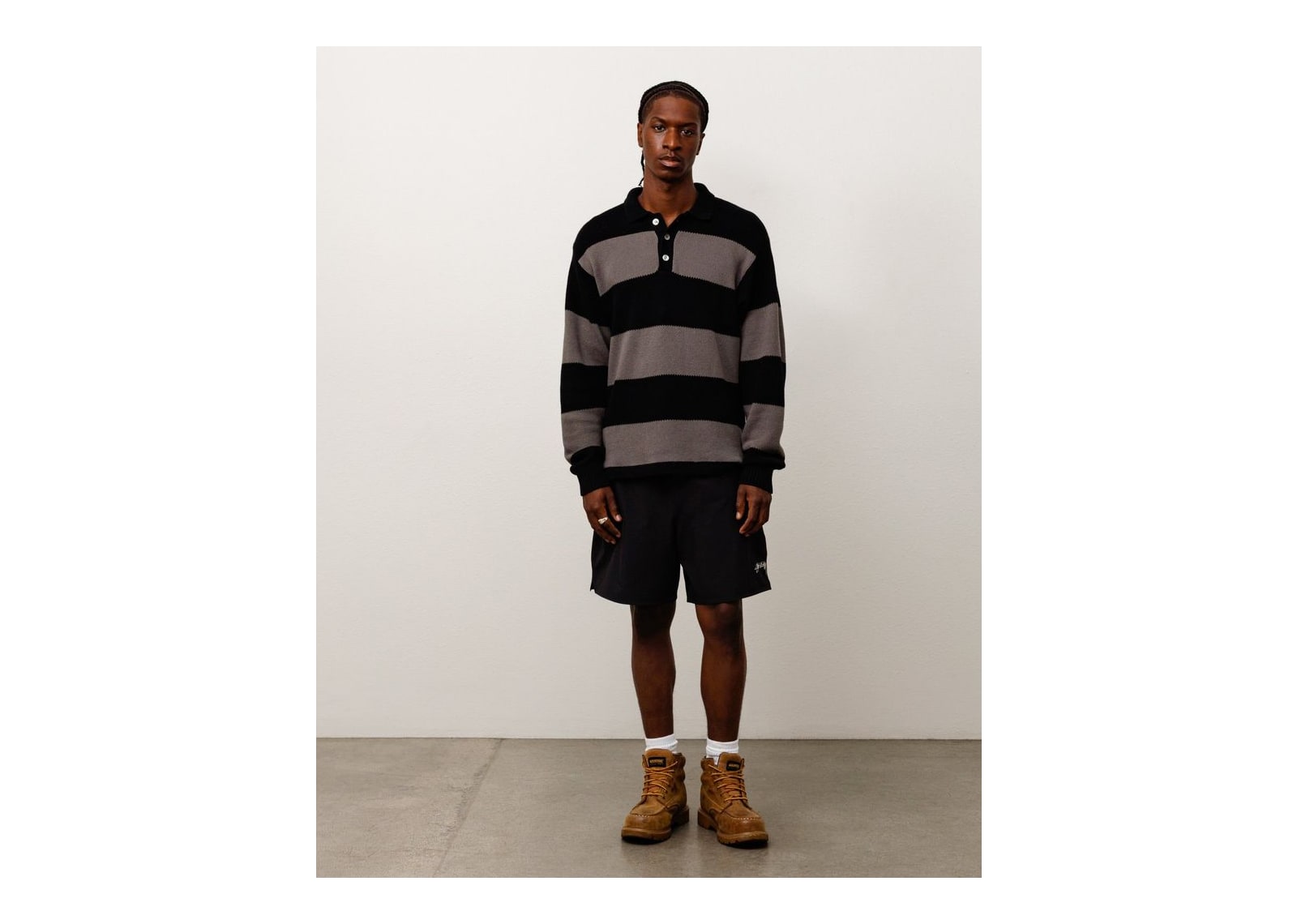 Stussy Pique Knit Stripe Rugby Black - görsel 2