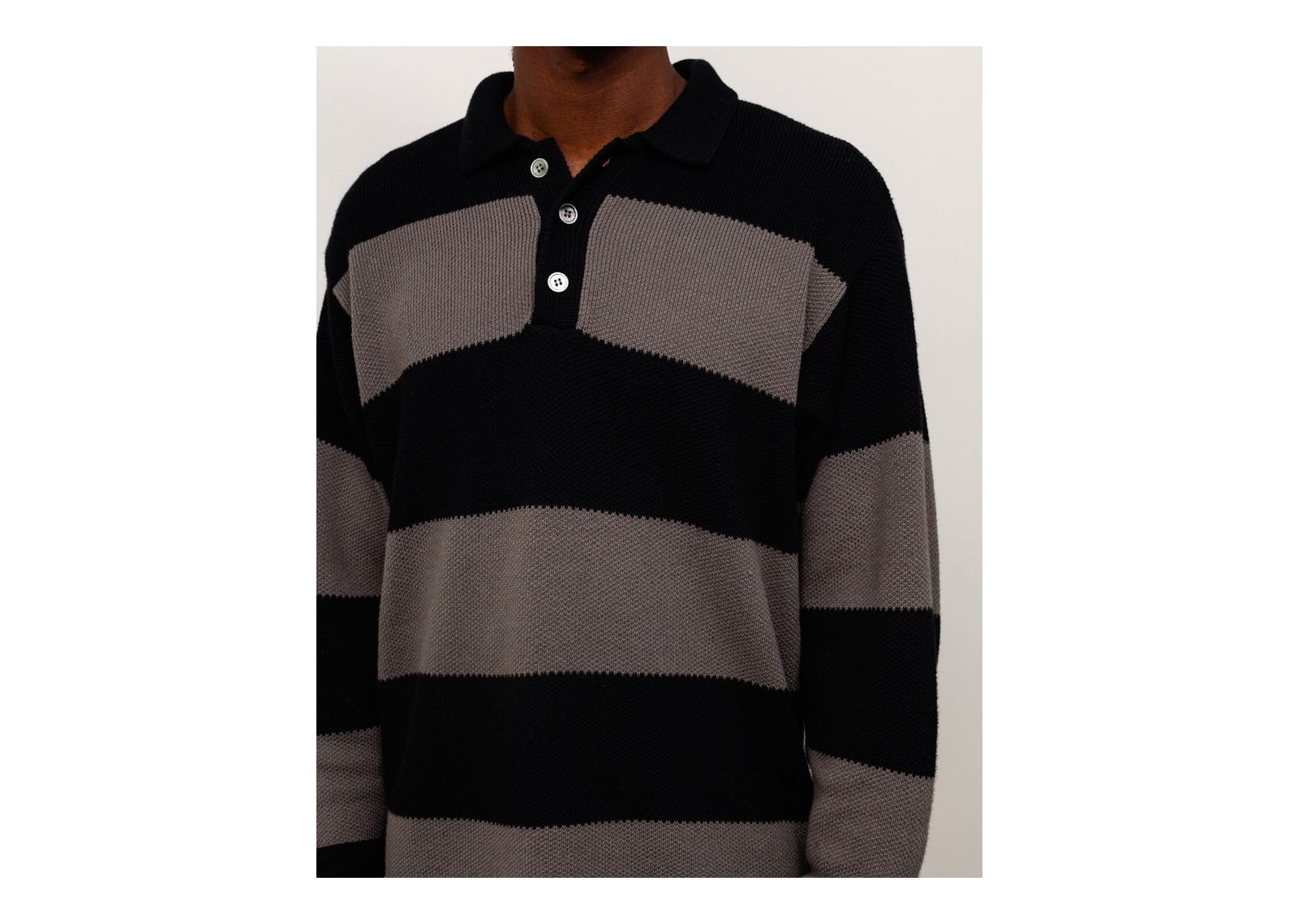 Stussy Pique Knit Stripe Rugby Black - görsel 3
