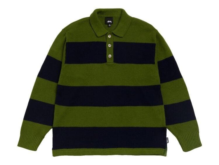 Stussy Pique Knit Stripe Rugby Olive