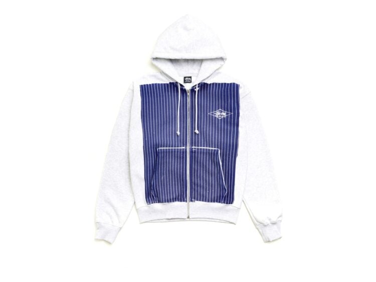 Stussy Printed Pattern Zip Hoodie Blue Pinstripe