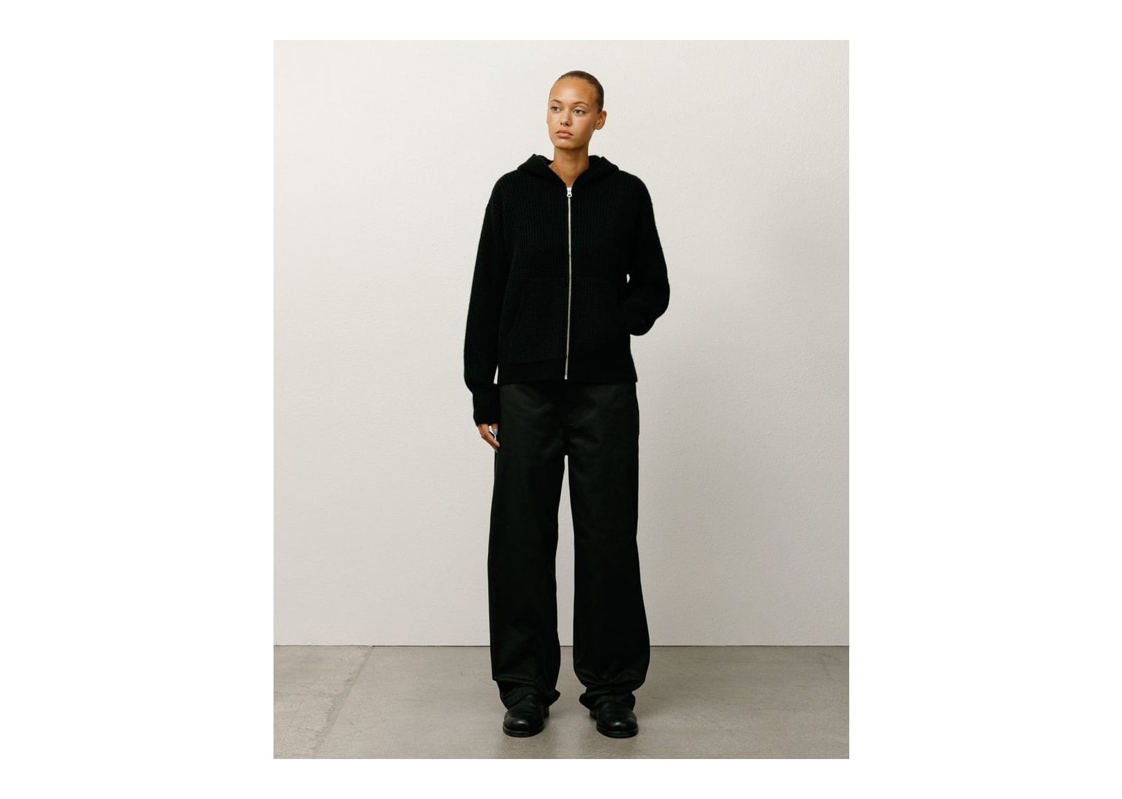Stussy Waffle Cashmere Zip Hood Sweater Black - görsel 4