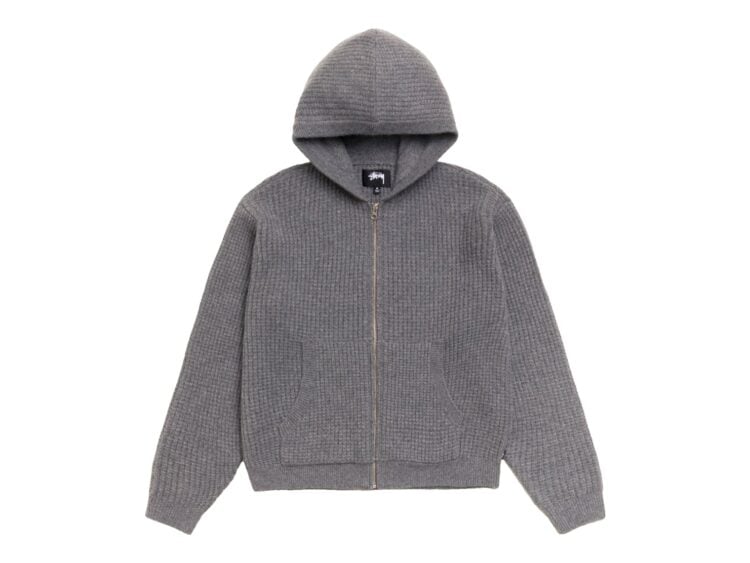 Stussy Waffle Cashmere Zip Hood Sweater Charcoal