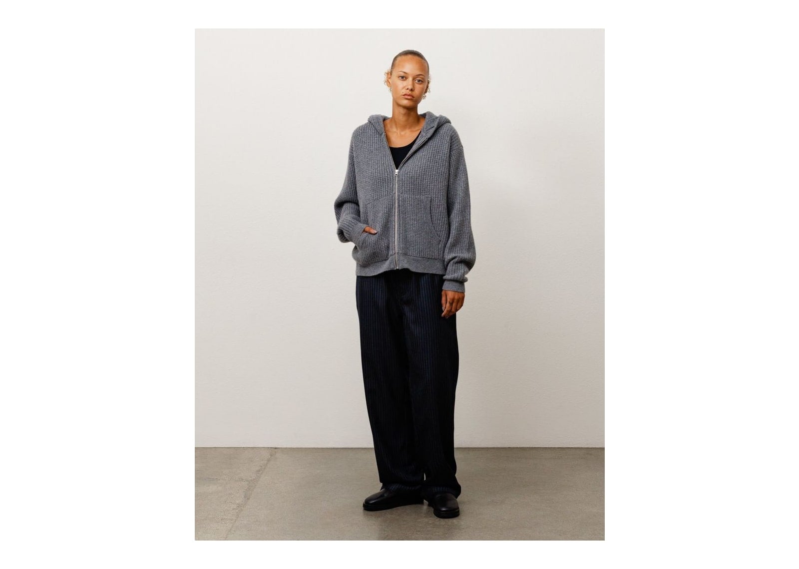 Stussy Waffle Cashmere Zip Hood Sweater Charcoal - görsel 2