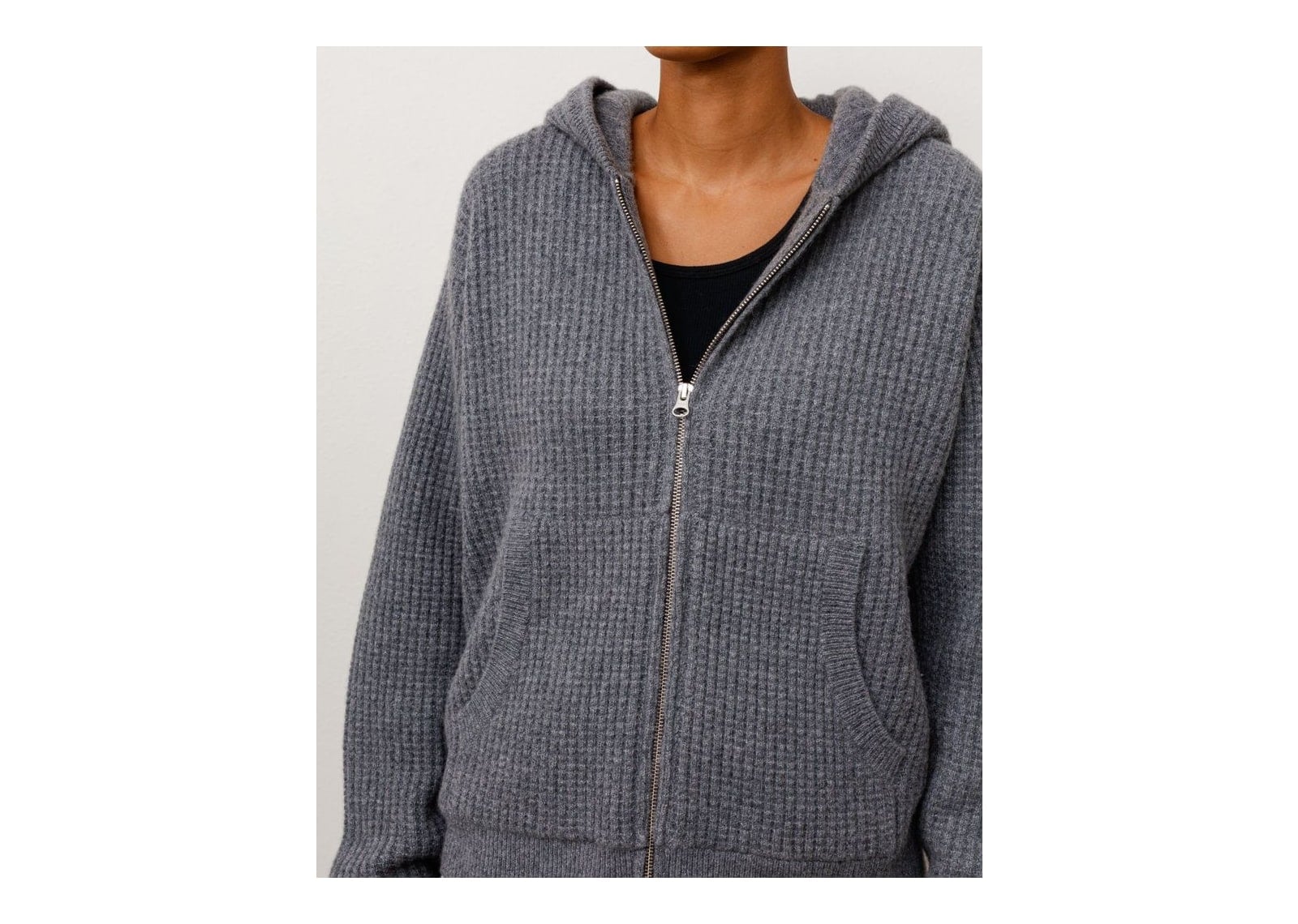 Stussy Waffle Cashmere Zip Hood Sweater Charcoal - görsel 4