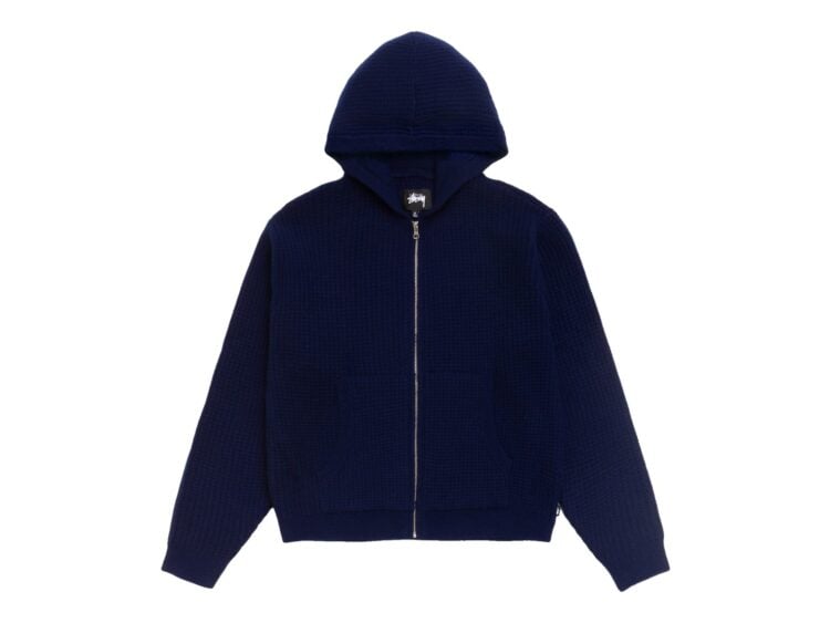 Stussy Waffle Cashmere Zip Hood Sweater Deep Navy