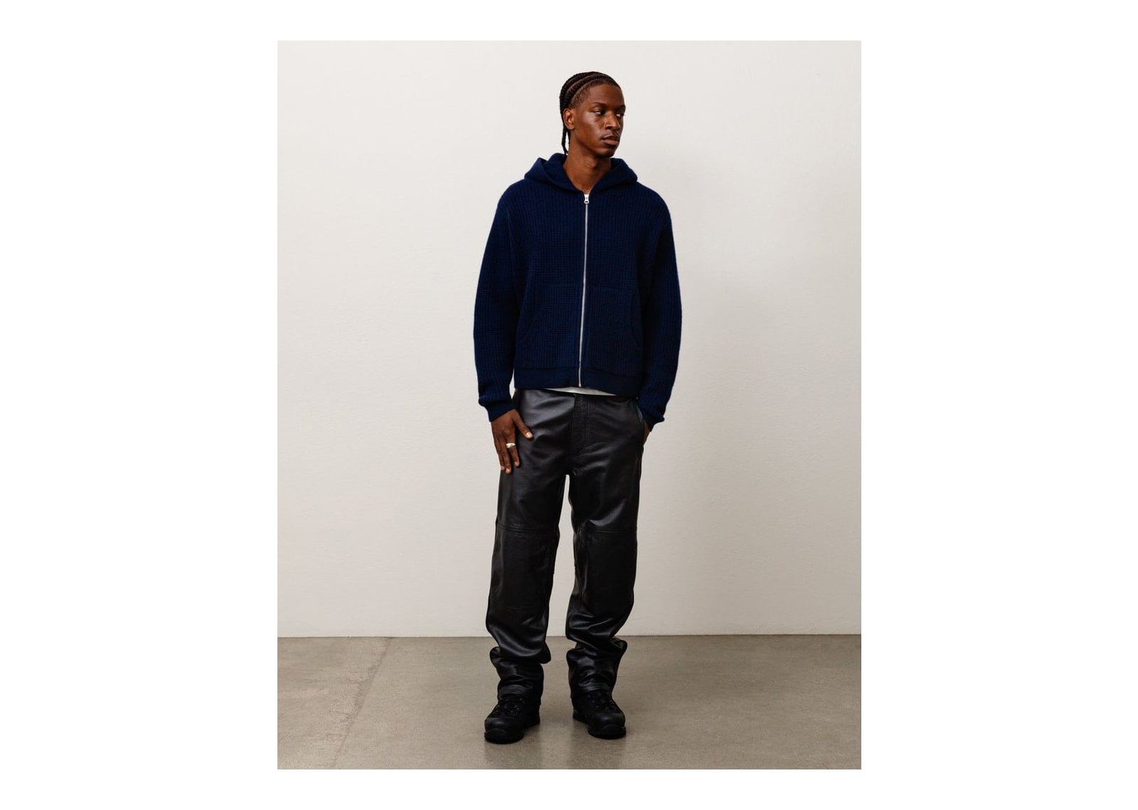Stussy Waffle Cashmere Zip Hood Sweater Deep Navy - görsel 2