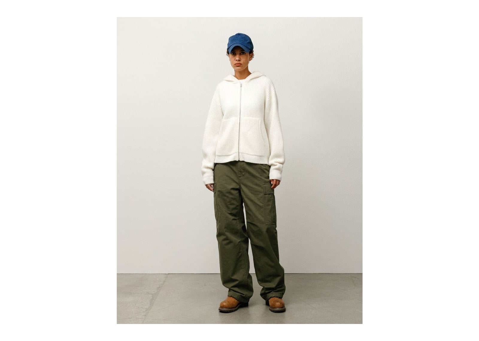 Stussy Waffle Cashmere Zip Hood Sweater Ivory - görsel 2