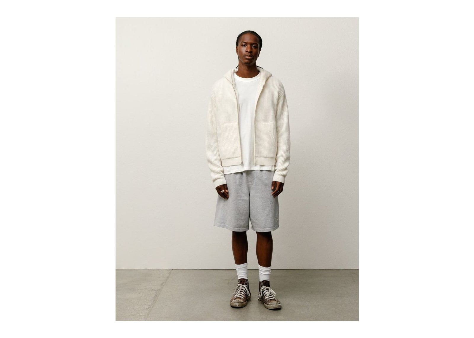 Stussy Waffle Cashmere Zip Hood Sweater Ivory - görsel 4