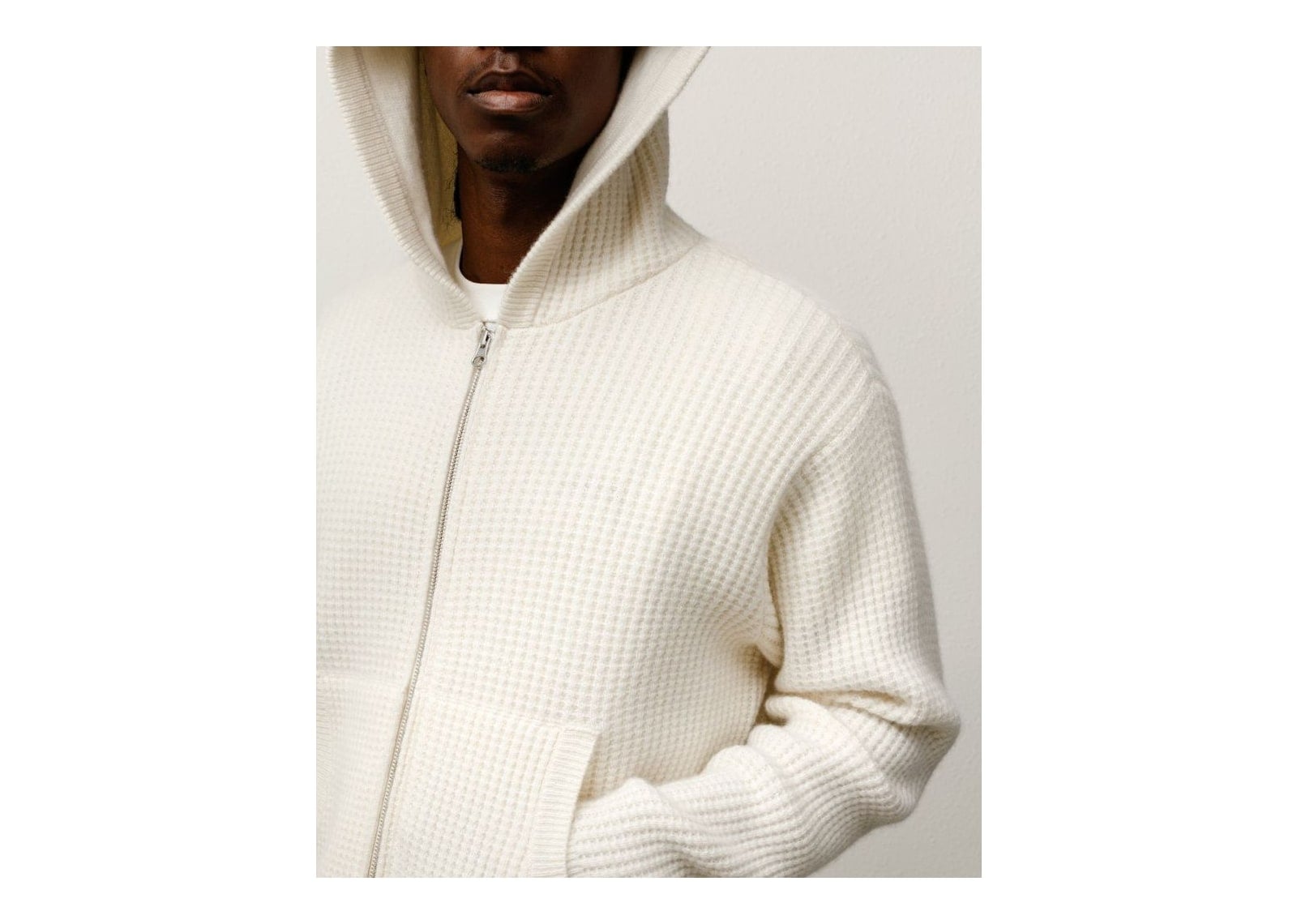 Stussy Waffle Cashmere Zip Hood Sweater Ivory - görsel 5