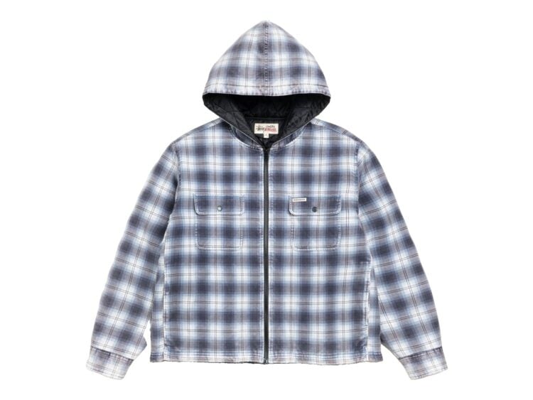 Stussy Zip Hooded Plaid Shirt Blue
