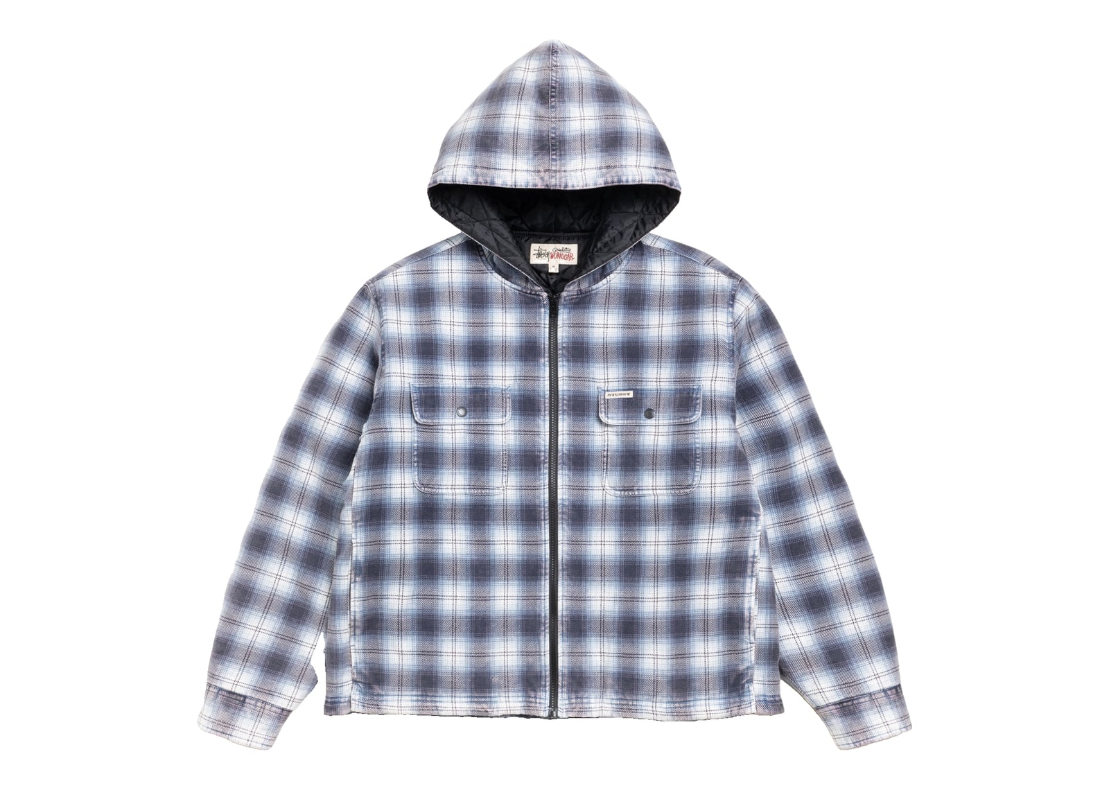 Stussy Zip Hooded Plaid Shirt Blue