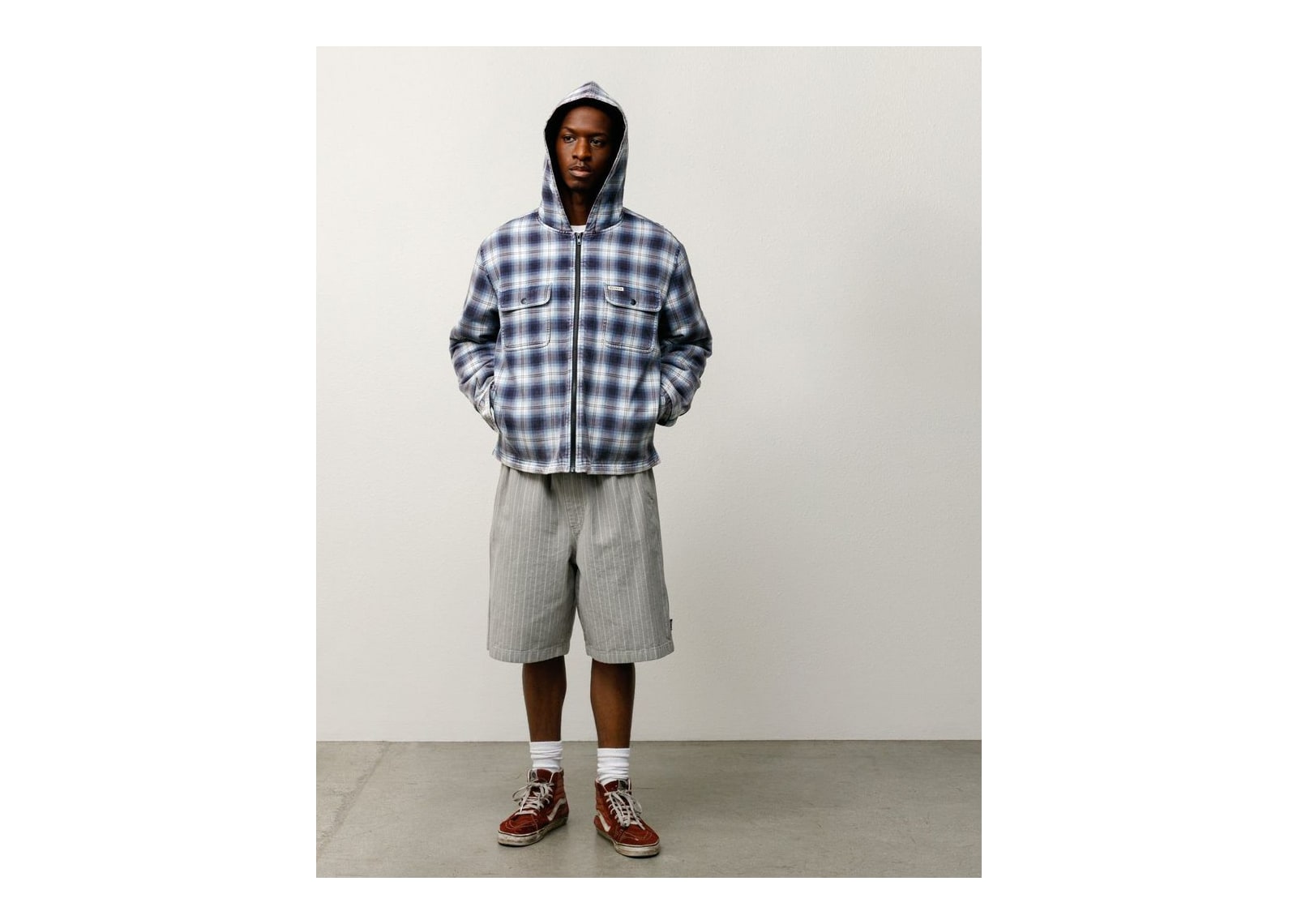 Stussy Zip Hooded Plaid Shirt Blue - görsel 2