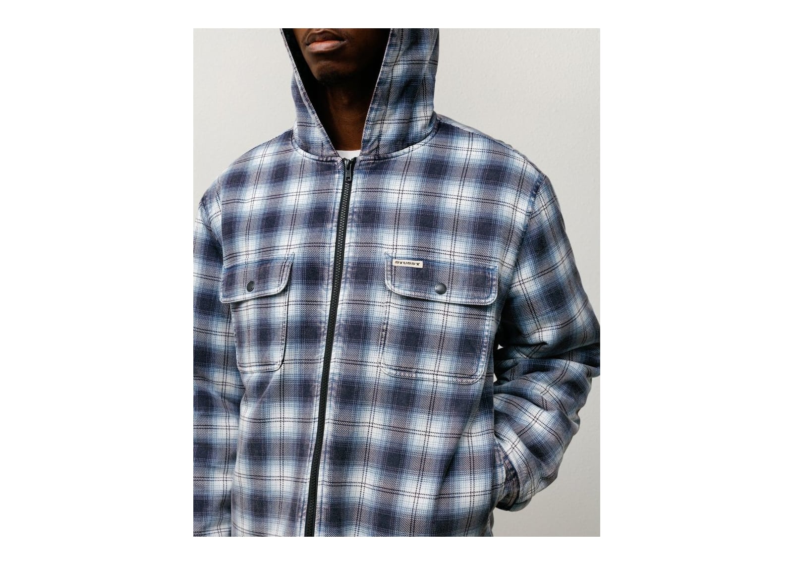 Stussy Zip Hooded Plaid Shirt Blue - görsel 3