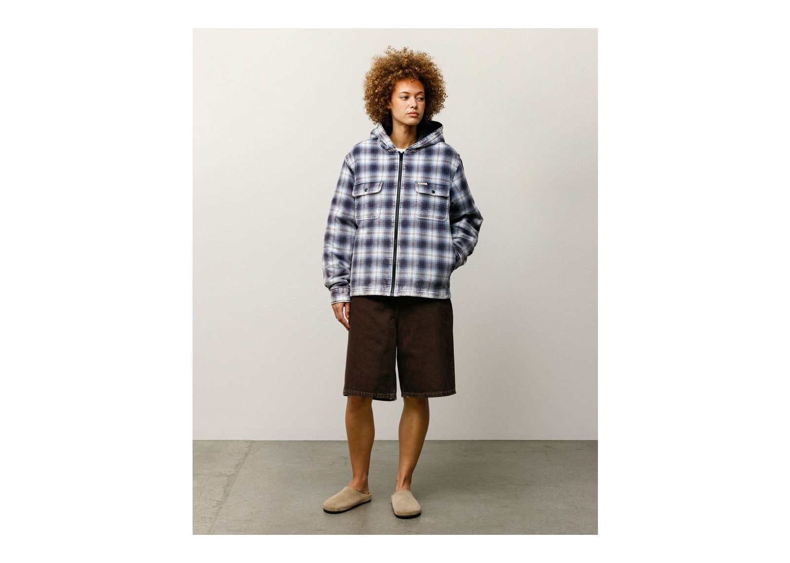 Stussy Zip Hooded Plaid Shirt Blue - görsel 5