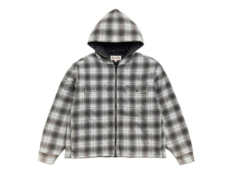 Stussy Zip Hooded Plaid Shirt Charcoal
