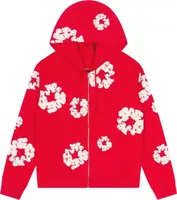 Cotton Wreath Zip Hoodie Red