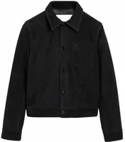 Embossed Ami De Coeur Suede Leather Jacket Black