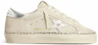 Golden Goose Hi-Star Beige Suede Silver Metallic Star Heel Tab (W)