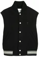 Wool and Leather Padded Teddy Jacket with Ami Paris Embroidery Black