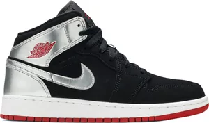 Nike Air Jordan 1 Mid Black Red Silver (GS)