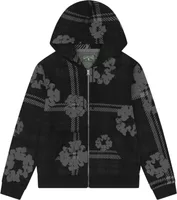 Plaid Cotton Wreath Zip Hoodie Black