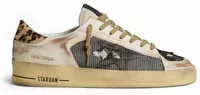 Golden Goose Stardan Beige Nappa Mesh Leopard-Print Pony Skin Heel Tab