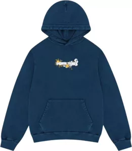 Floral Embroidered Logo Hoodie Navy